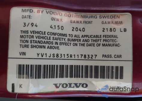 1994 Volvo 940 z USA, uszkodzony, nr VIN YV1JS8315R1178327